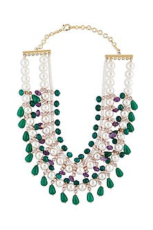 Gold Finish Green Onyx Drop Necklace