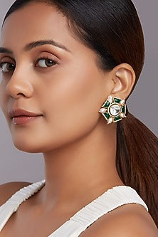 Gold Finish Freshwater Pearl Stud Earrings