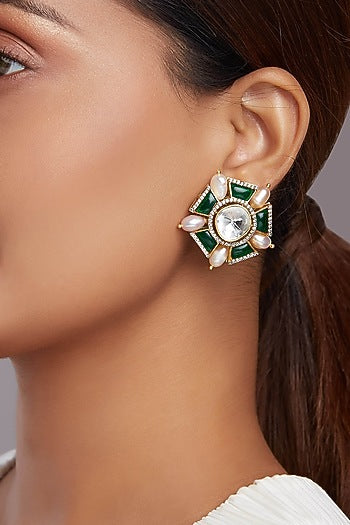 Gold Finish Freshwater Pearl Stud Earrings