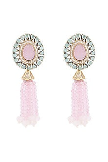 Gold Finish Blue Onyx & Pink Agate Dangler Earrings
