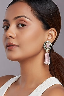 Gold Finish Blue Onyx & Pink Agate Dangler Earrings
