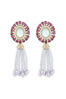 Gold Finish Grey Carved Agate Dangler Earrings