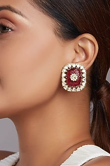 Gold Finish Cubic Zirconia Stud Earrings