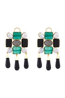 Gold Finish Black Onyx Dangler Earrings