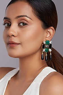 Gold Finish Black Onyx Dangler Earrings