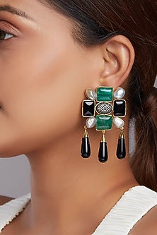 Gold Finish Black Onyx Dangler Earrings