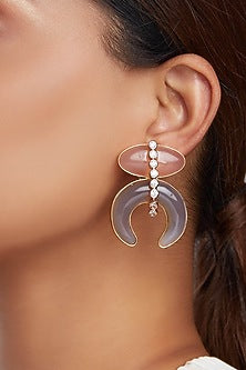 Gold Finish Rose Quartz & Agate Dangler Earrings