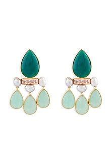 Gold Finish Green Onyx Dangler Earrings