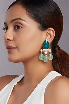 Gold Finish Green Onyx Dangler Earrings