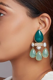 Gold Finish Green Onyx Dangler Earrings