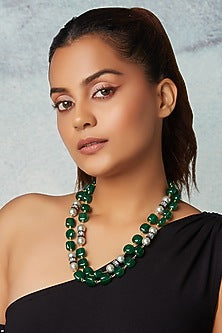 Gold Finish Green Onyx Layered Necklace