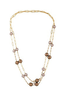 Gold Finish Brown Pearls Layered Necklace