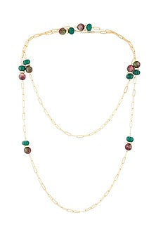 Gold Finish Multi-Colored Agate Layered Necklace
