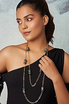 Gold Finish Multi-Colored Agate Layered Necklace