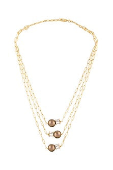 Gold Finish Brown Pearls & Zirconia Necklace