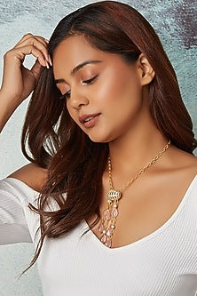 Gold Finish Rose Quartz Necklace