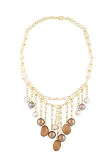 Gold Finish Multi-Colored Pearls Necklace