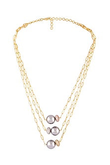 Gold Finish Grey Pearls Necklace