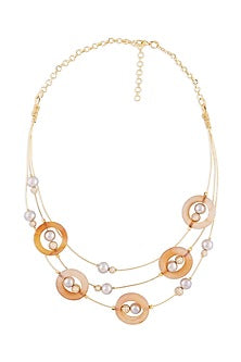 Gold Finish Orange Agate Rings & Pearls Necklace