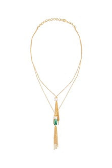 Gold Finish Green Onyx & Cubic Zirconia Beads Necklace