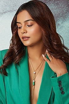 Gold Finish Green Onyx & Cubic Zirconia Beads Necklace