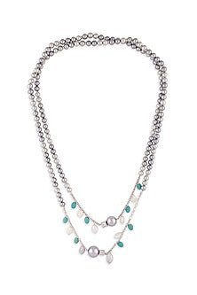 White Finish Pearls & Turquoise Necklace