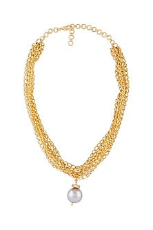Gold Finish Net Chain & Pearls Necklace