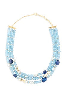 Gold Finish Blue Agate Necklace