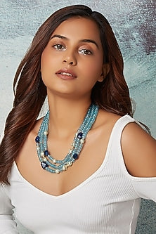 Gold Finish Blue Agate Necklace