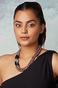 Black Rhodium Finish Pearl Layered Necklace