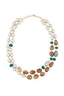 Gold Finish Brown Agate Layered Necklace