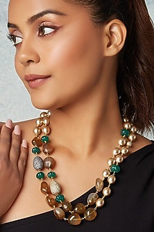 Gold Finish Brown Agate Layered Necklace