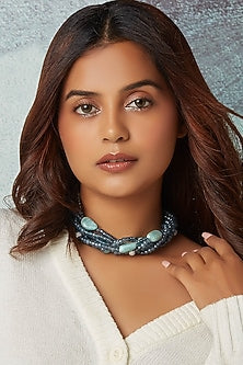 Blue Agate Layered Choker Necklace