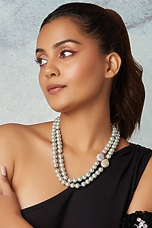 Silver Finish Grey Pearls Necklace