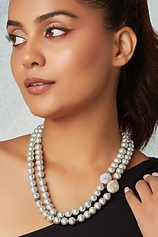 Silver Finish Grey Pearls Necklace
