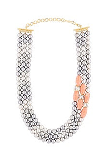 Grey Pearls & Orange Corals Necklace