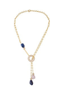 Gold Finish Blue Topaz Necklace