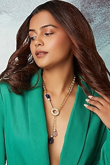 Gold Finish Blue Topaz Necklace
