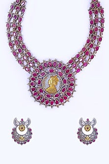 Two Tone Finish Synthetic Stone Necklace Set