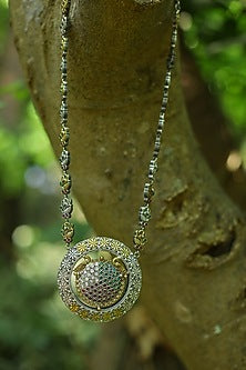 Two Tone Finish Multi-Colored Synthetic Stone Long Necklace Set