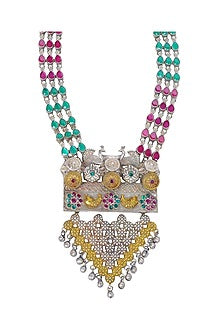 Two Tone Finish Multi-Colored Synthetic Stone Long Necklace