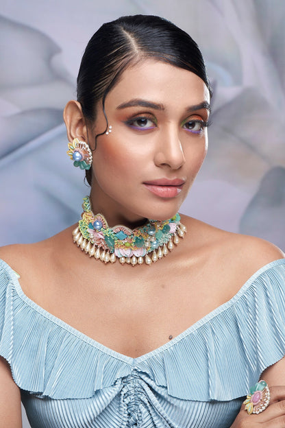 Stone Embellished Choker & Stud Earrings Set 