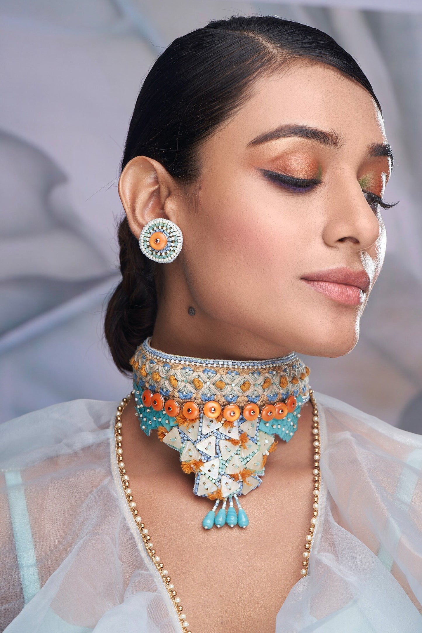 Geometric Embellished Choker & Earrings Set 