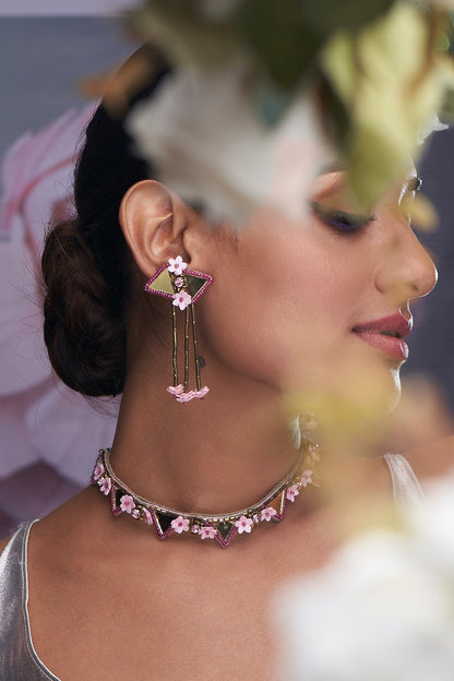 Mirror Embellished Choker Necklace Set 
