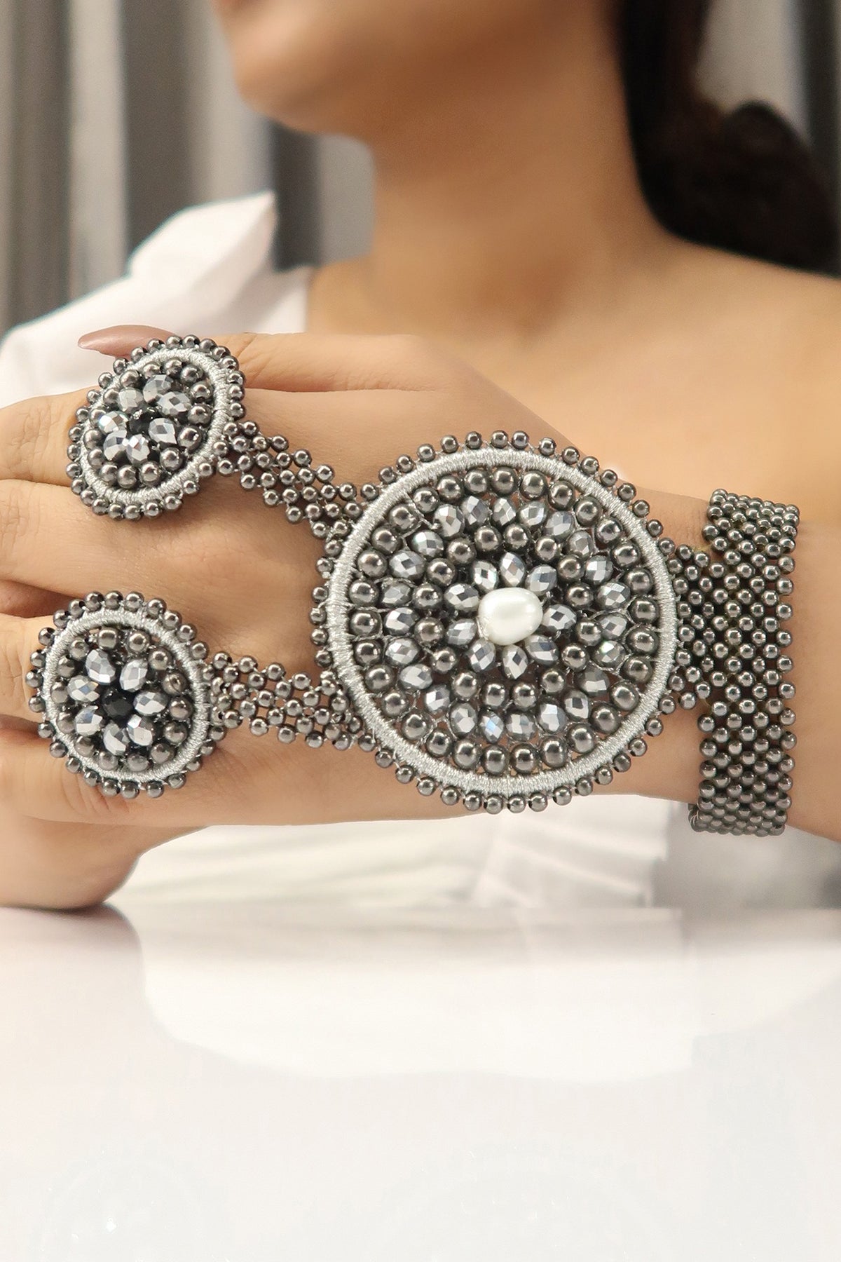 Two-Tone Finish Metal Ball Bracelet