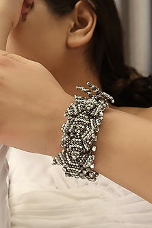 Two-Tone Finish Grey Beads & Stone Bracelet