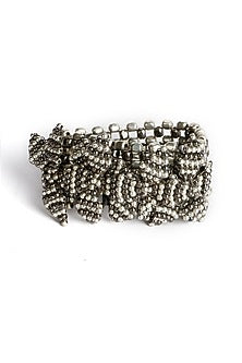 Two-Tone Finish Grey Beads & Stone Bracelet