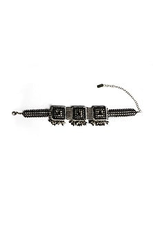 Two-Tone Finish Stone & Metal Bead Choker Necklace