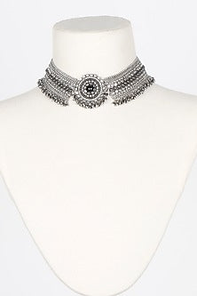 Two-Tone Finish Metal Bead Choker Necklace