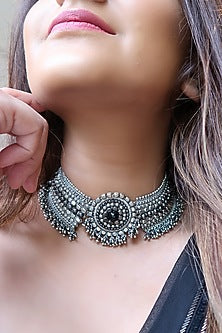 Two-Tone Finish Metal Bead Choker Necklace